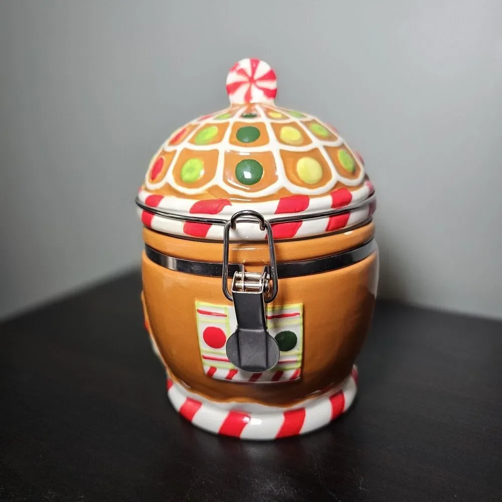 Sleigh Bell Bistro Christmas 16oz Gingerbread House Hinged Cookie Candy Jar